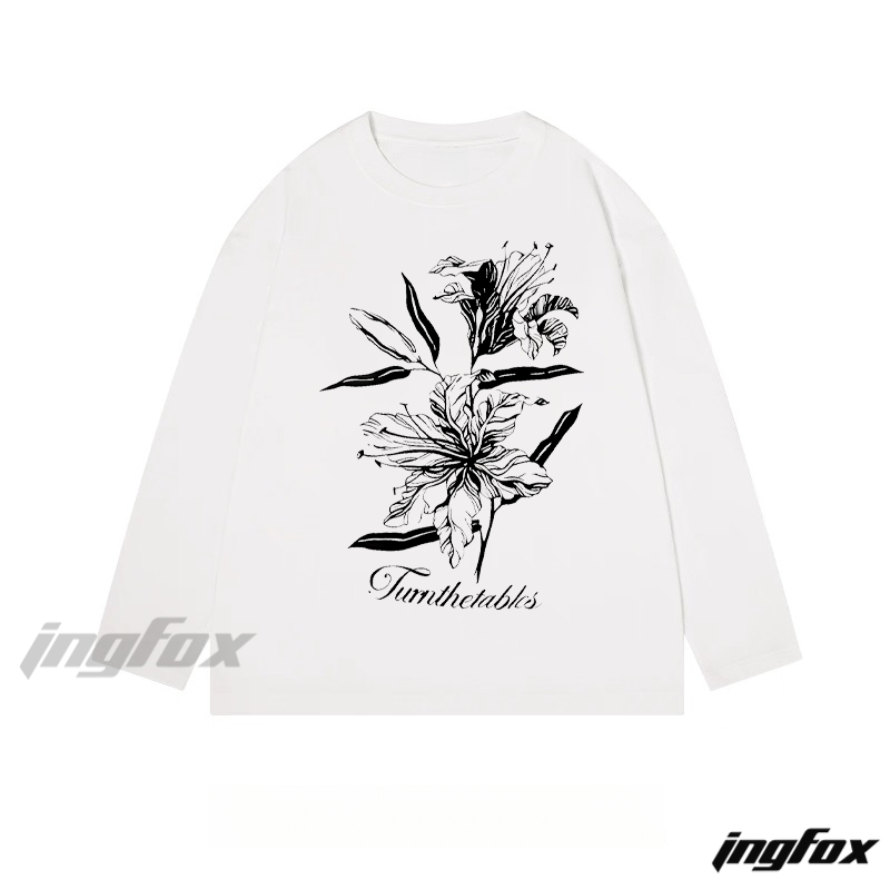 Floral Sketch "Turnthetables" - Classic Cotton Long Sleeve Tee