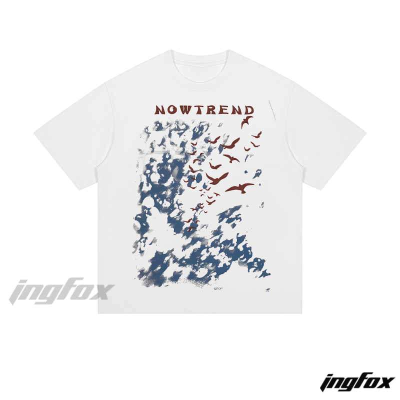 "NOWTREND" Abstract Sky & Birds - Loose Fit Short Sleeve T-Shirt