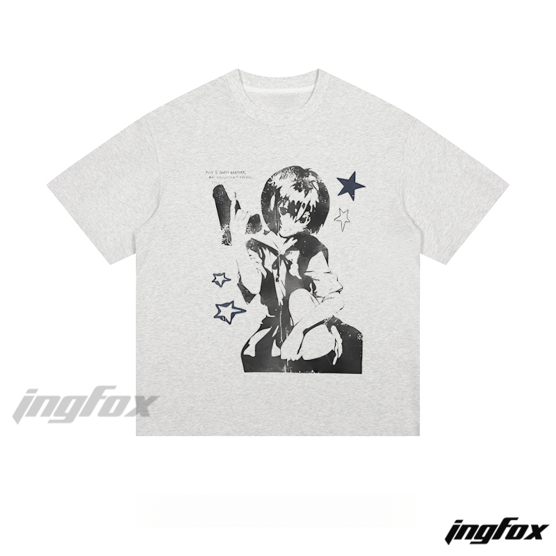 Anime Character Print - Loose Fit Short Sleeve T - Shirt
