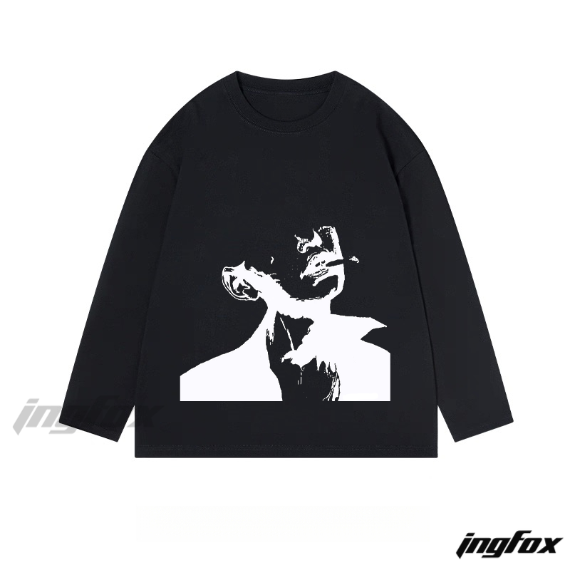 Graphic of a Person Smoking - Classic Cotton Long Sleeve Tee