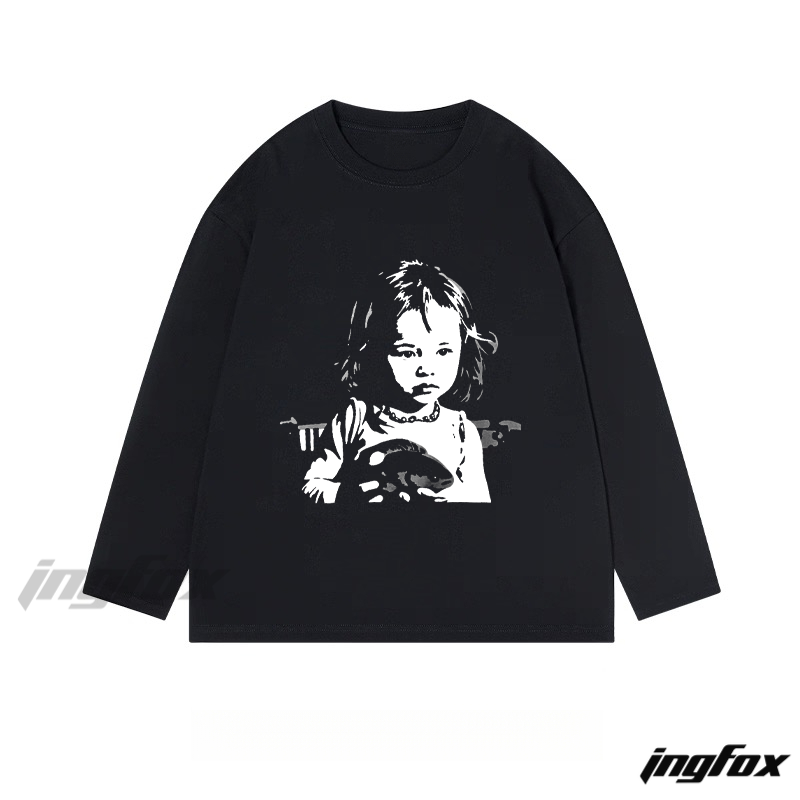 Girl With Skull Graphic - Classic Cotton Long Sleeve Tee