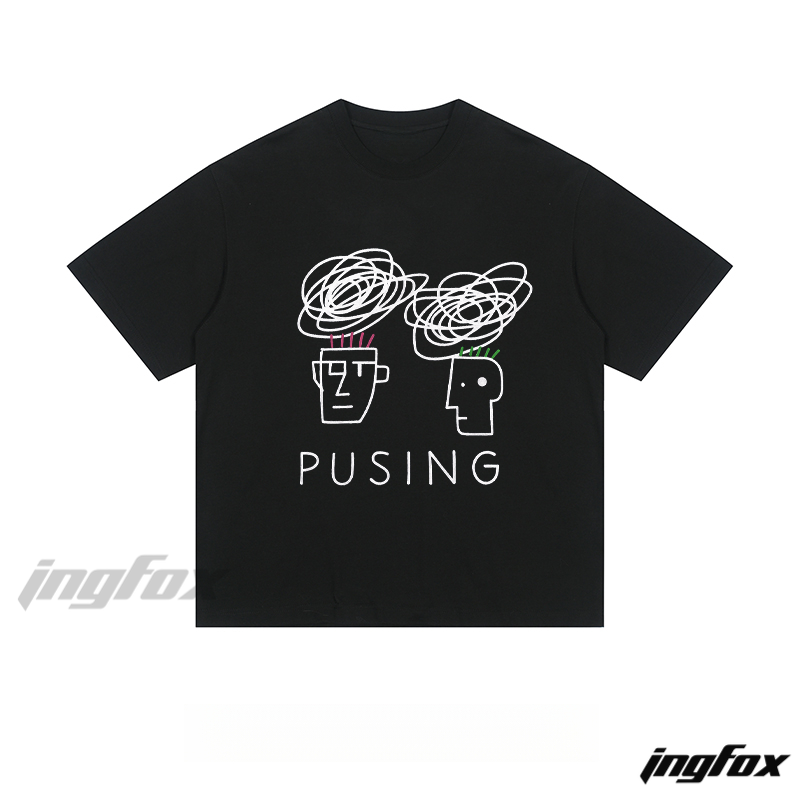 Abstract Minds "PUSING" Graphic - Loose Fit Short Sleeve T-Shirt
