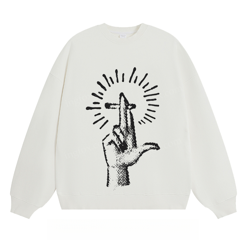 Artistic Hand & Cross Graphic - Classic Unisex Fit Crewneck Sweatshirt