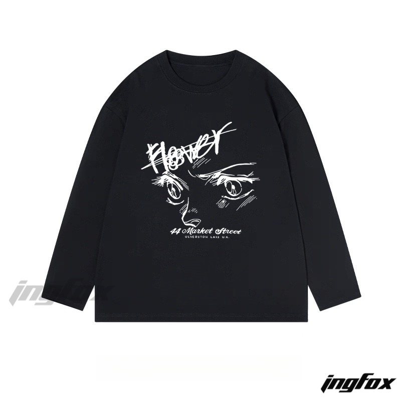 Anime - Style Eye with Text "44 Market Street" - Classic Cotton Long Sleeve Tee