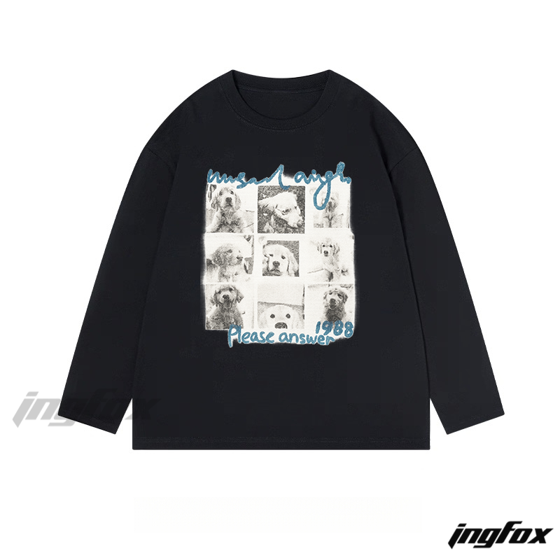 Vintage Dog Collage - Classic Cotton Long Sleeve Tee