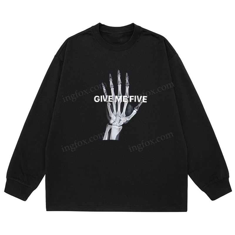 Skeleton Hand "GIVE ME FIVE" - Classic Unisex Fit Cotton Long Sleeve Tee