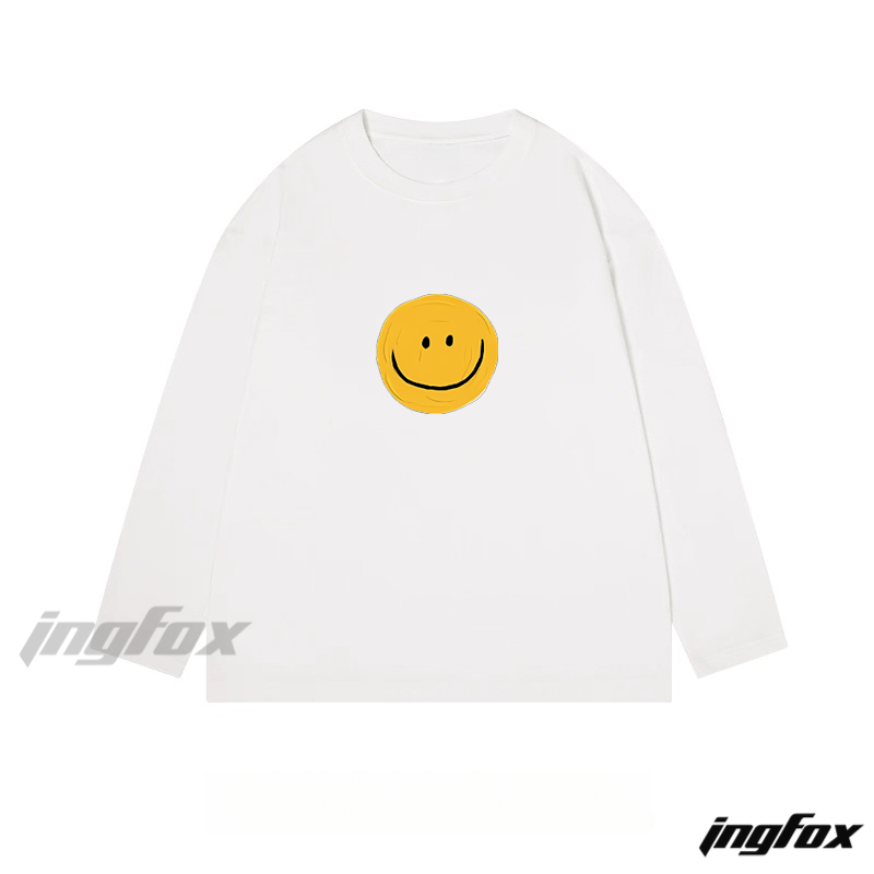 Smiley Face Graphic - Classic Cotton Long Sleeve Tee