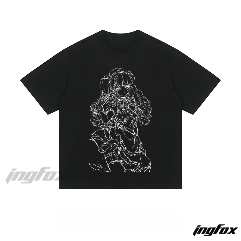 Anime - Style Girl Line Art - Loose Fit Short Sleeve T-Shirt