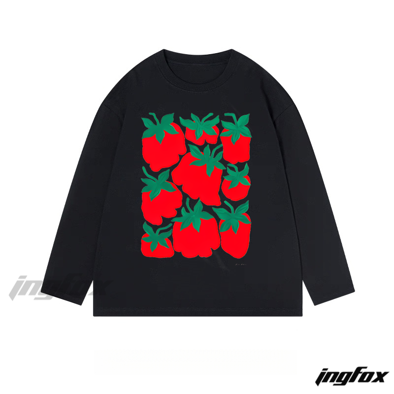 Strawberry Pattern Graphic - Classic Cotton Long Sleeve Tee