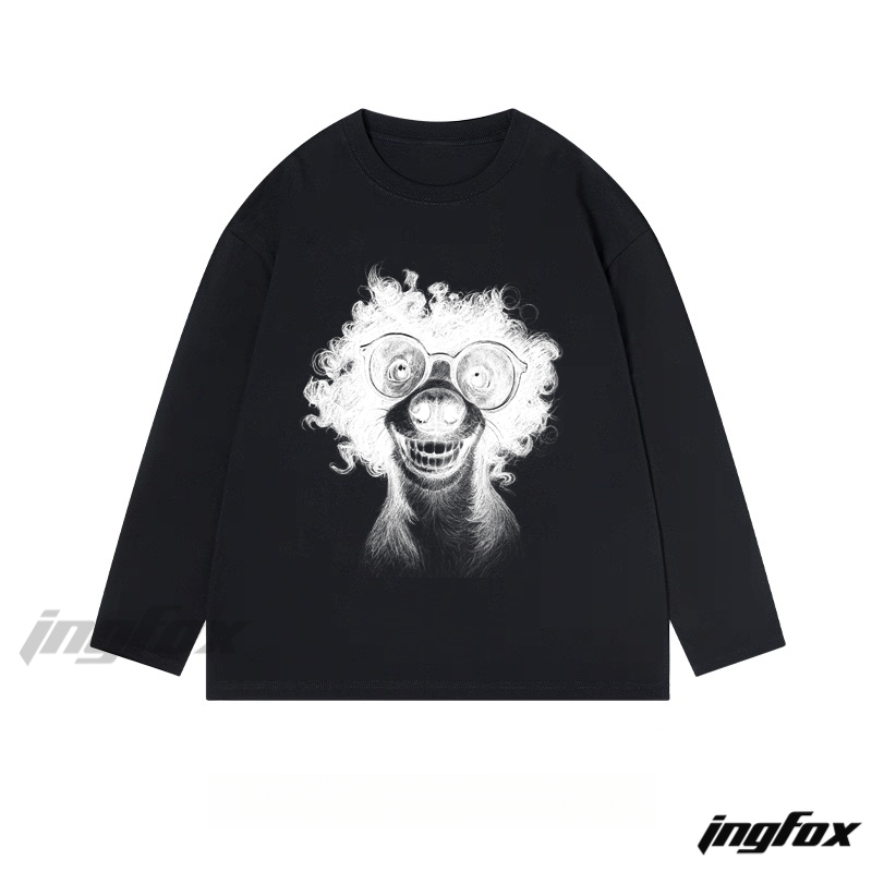 Curly - Haired Dog With Glasses - Classic Cotton Long Sleeve Tee