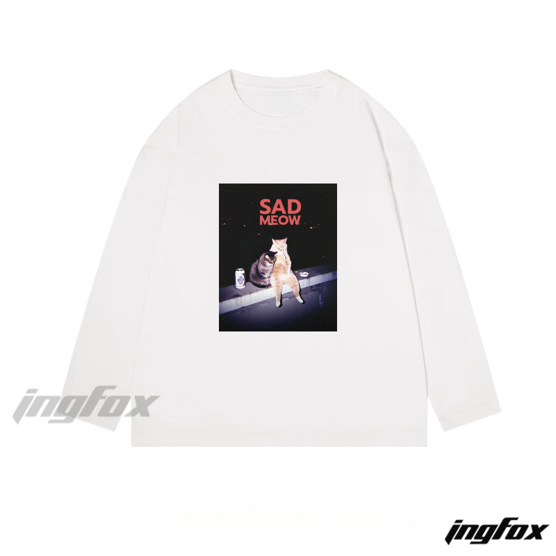 Sad Meow Cat Graphic - Classic Cotton Long Sleeve Tee