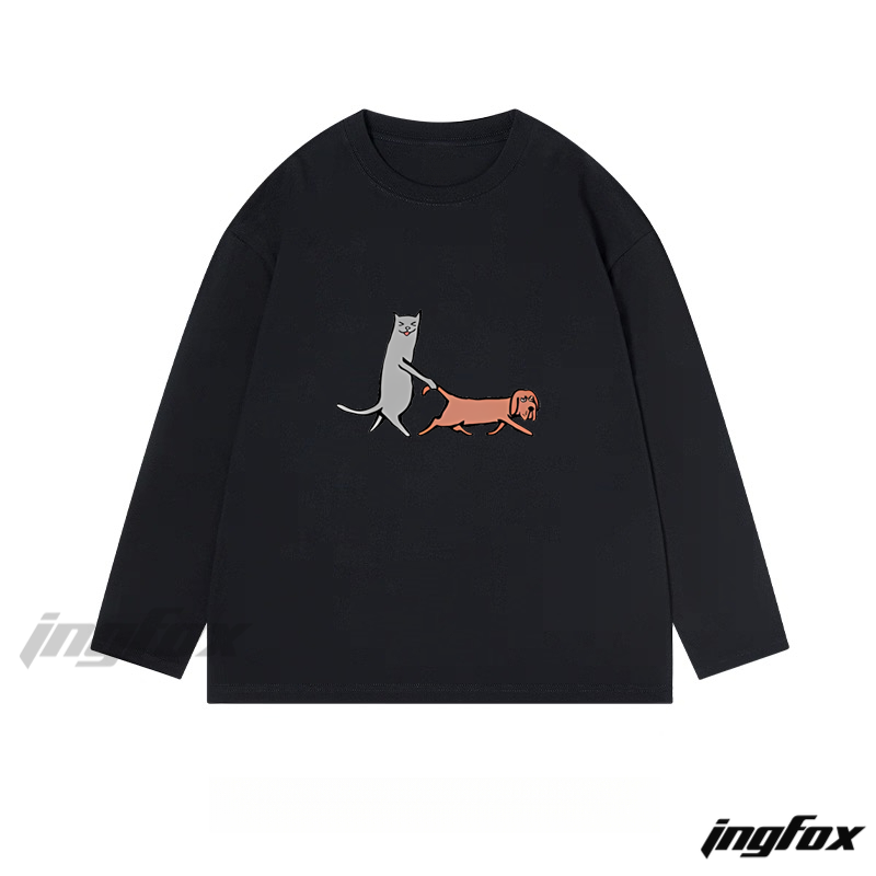 Cat and Dog Companion - Themed Classic Cotton Long Sleeve Tee