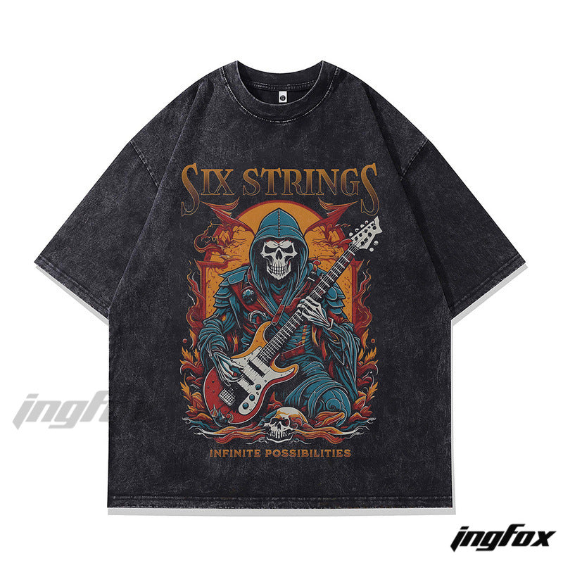 Six Strings Reaper Guitar - Vintage Washed Oversized T-Shirt