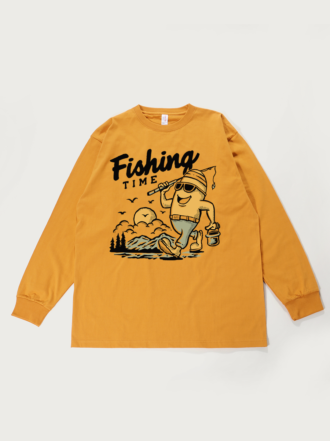 Fishing Time Cartoon - Unisex Retro Cotton Long Sleeve T-Shirt