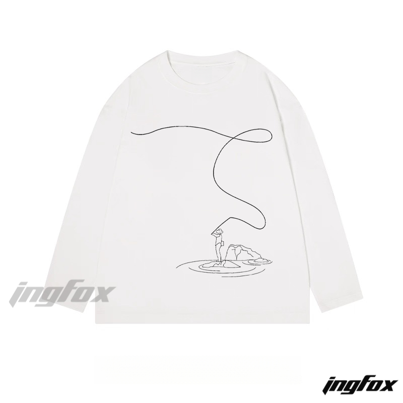 Minimalist Fishing Scene - Classic Cotton Long Sleeve Tee