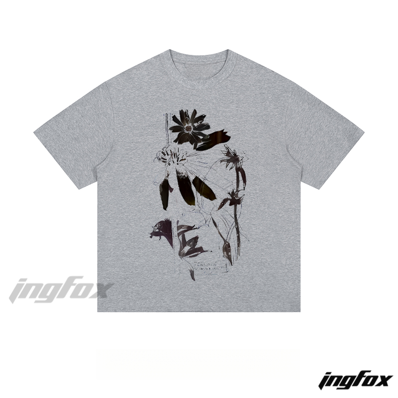 Ink Flower Sketch - Loose Fit Short Sleeve T - Shirt
