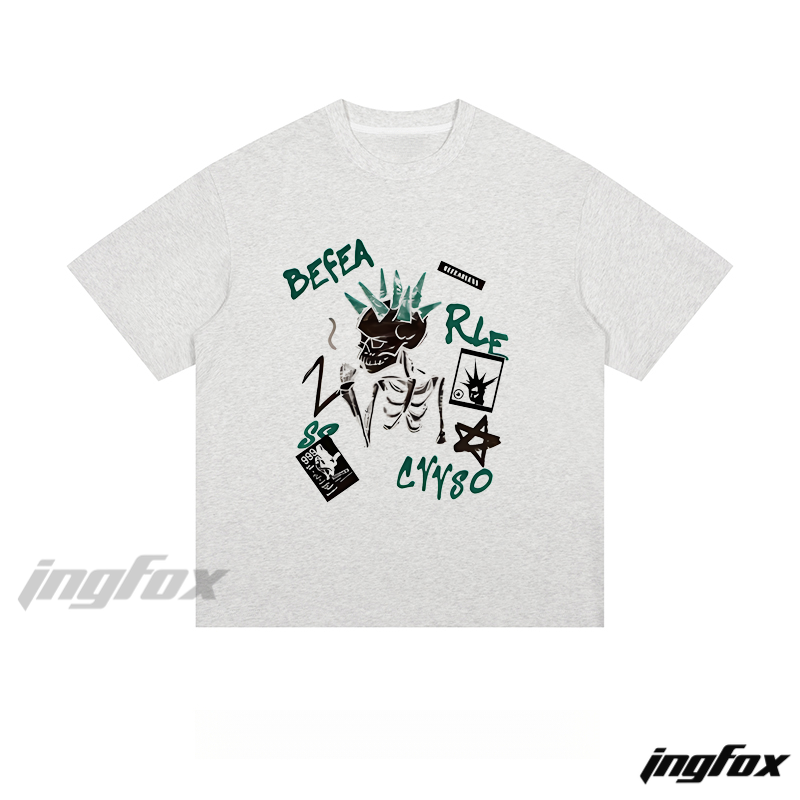 Rebel Skeleton Collage - Loose Fit Short Sleeve T - Shirt