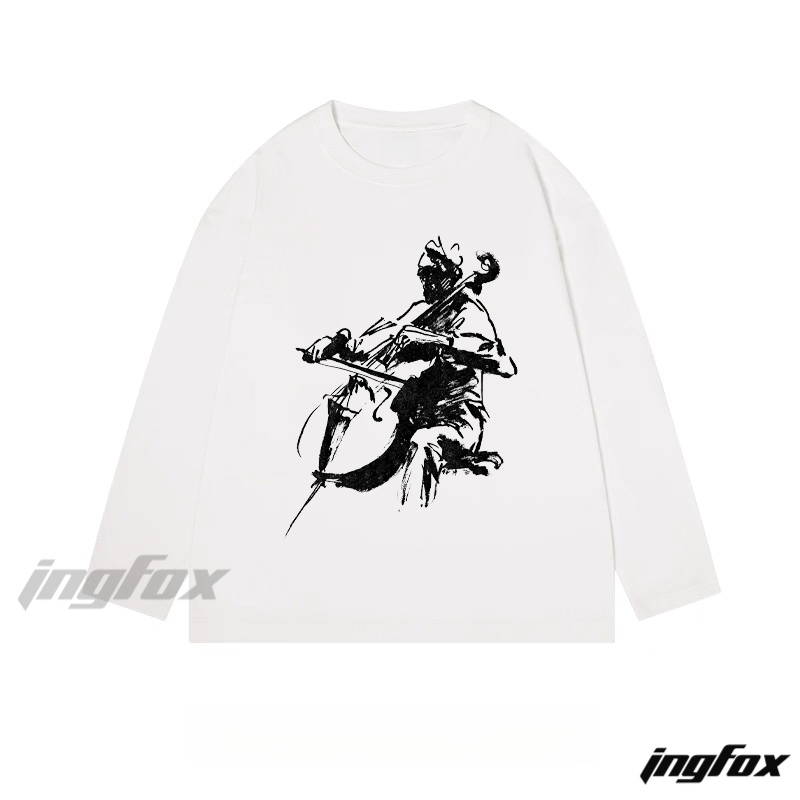 Cello Player Sketch - Classic Cotton Long Sleeve Tee