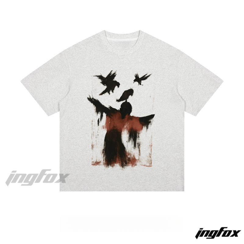 Ink Silhouette & Birds - Loose Fit Short Sleeve T - Shirt
