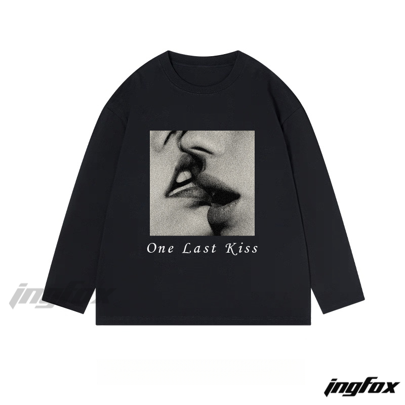 "One Last Kiss" Romantic Graphic - Classic Cotton Long Sleeve Tee