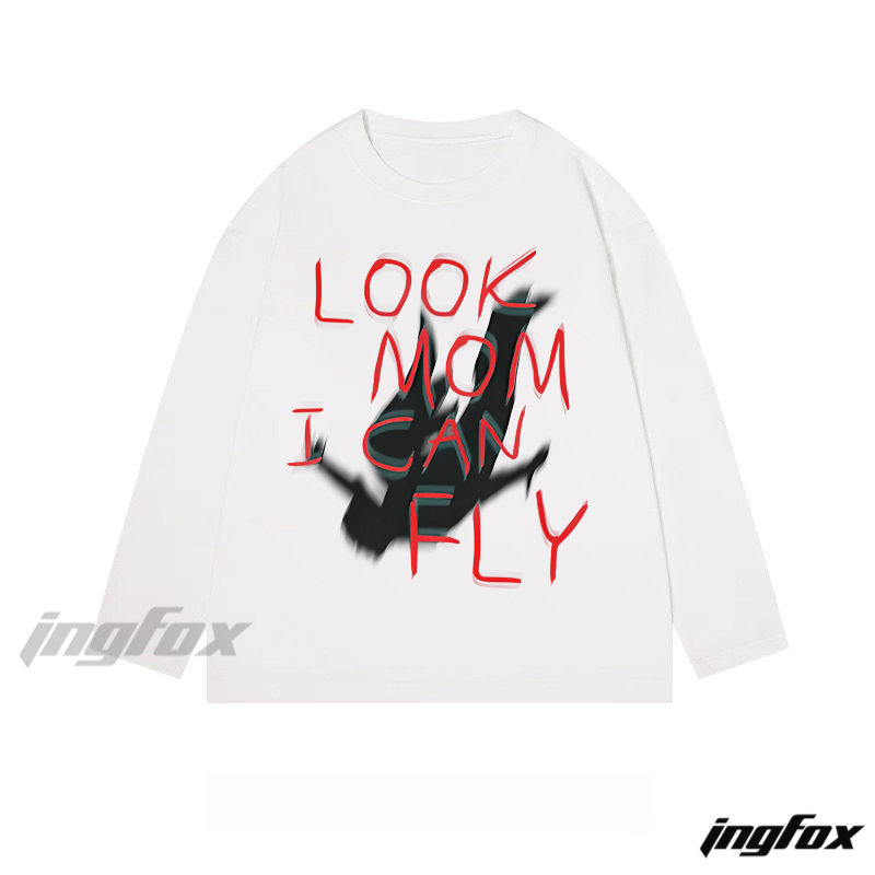 "Look Mom I Can Fly" Slogan - Themed Classic Cotton Long Sleeve Tee
