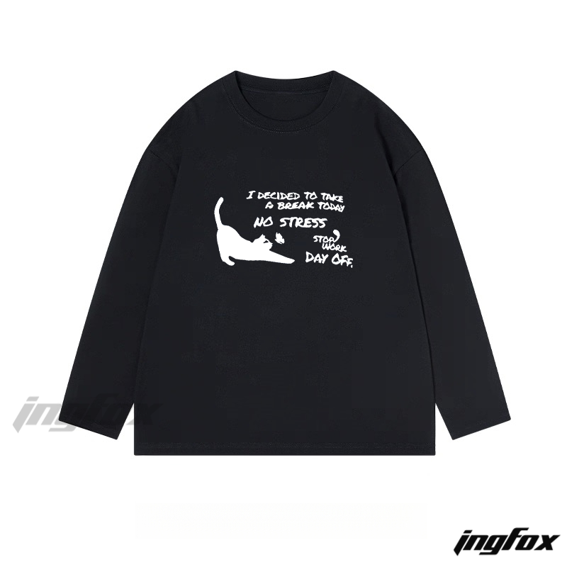 "No Stress" Cat - Themed Classic Cotton Long Sleeve Tee