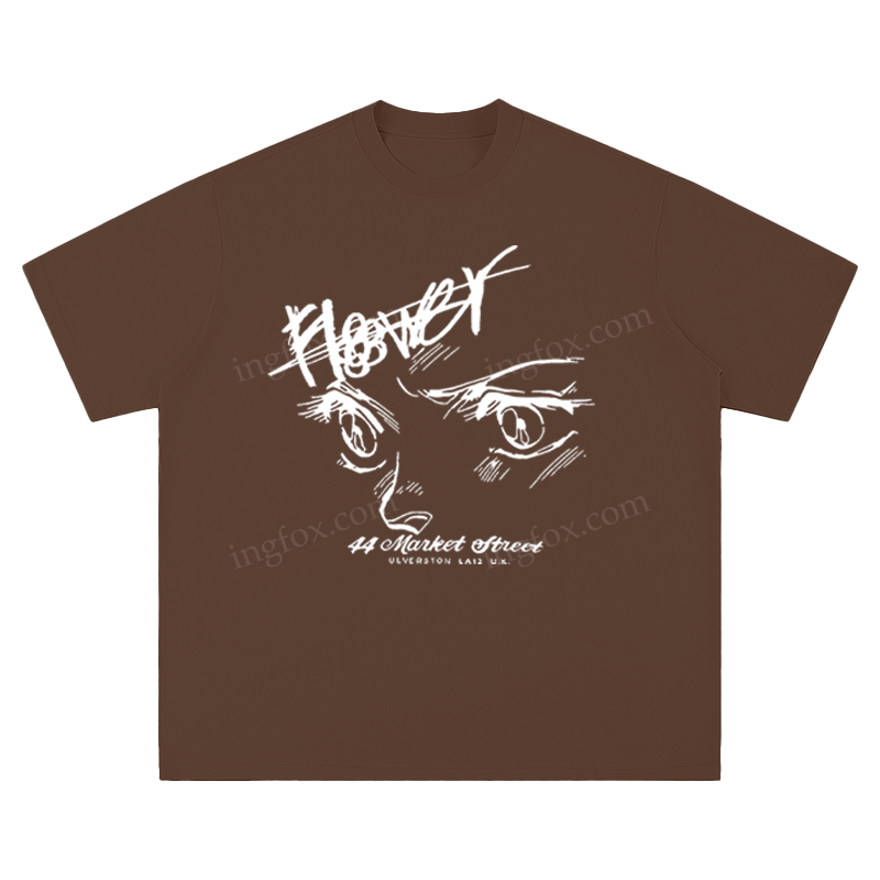 Anime Eyes & "Flower" Slogan - Unisex Fit Short Sleeve T - Shirt