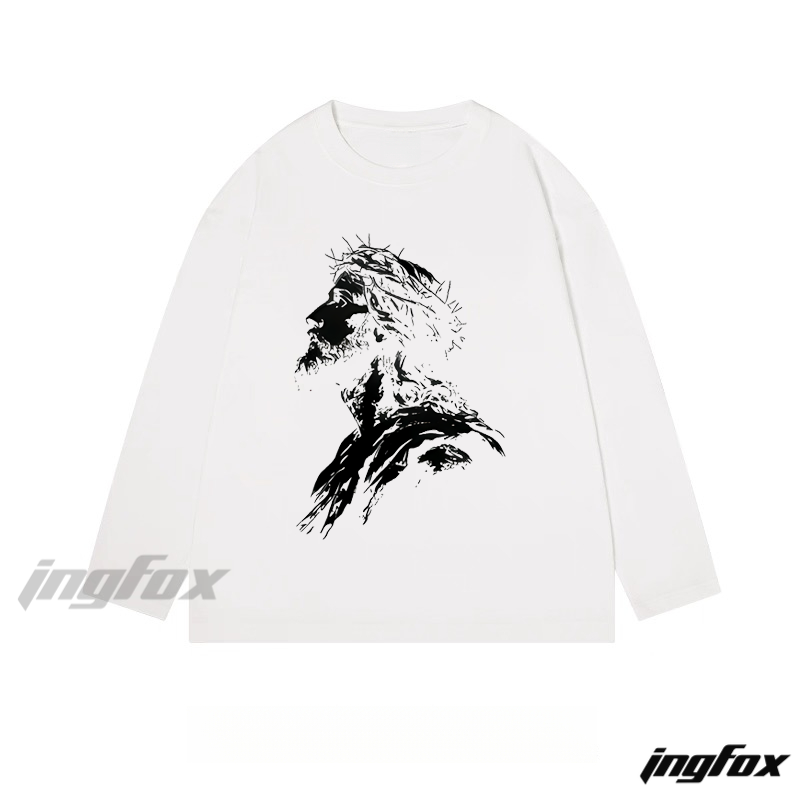 Religious - Themed Portrait Graphic - Classic Cotton Long Sleeve Tee