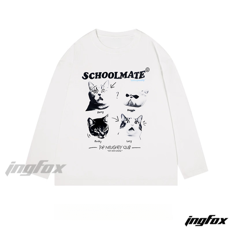"Schoolmate" Cat - Themed Classic Cotton Long Sleeve Tee