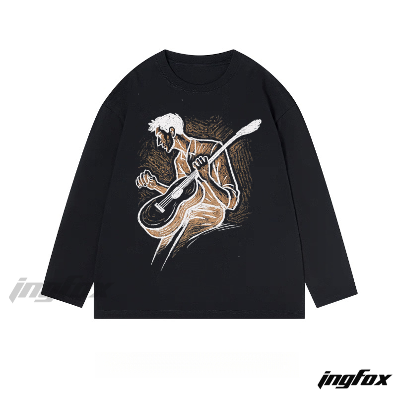Guitar Player Sketch - Classic Cotton Long Sleeve Tee