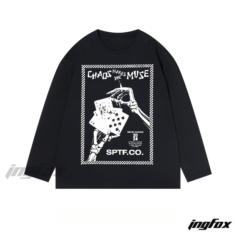 "Chaos Makes The Muse" Skeleton - Themed Classic Cotton Long Sleeve Tee