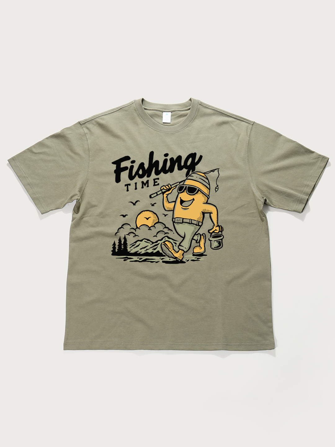Fishing Time Cartoon - Unisex Retro Cotton Short Sleeve T-Shirt