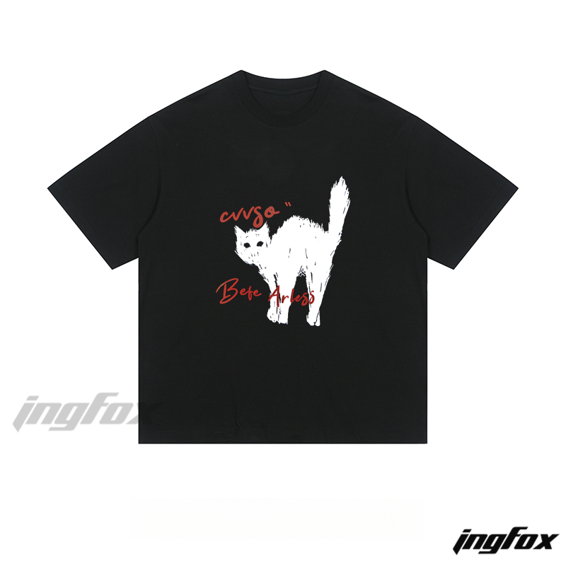 Black Cat Grunge - Loose Fit Short Sleeve T - Shirt