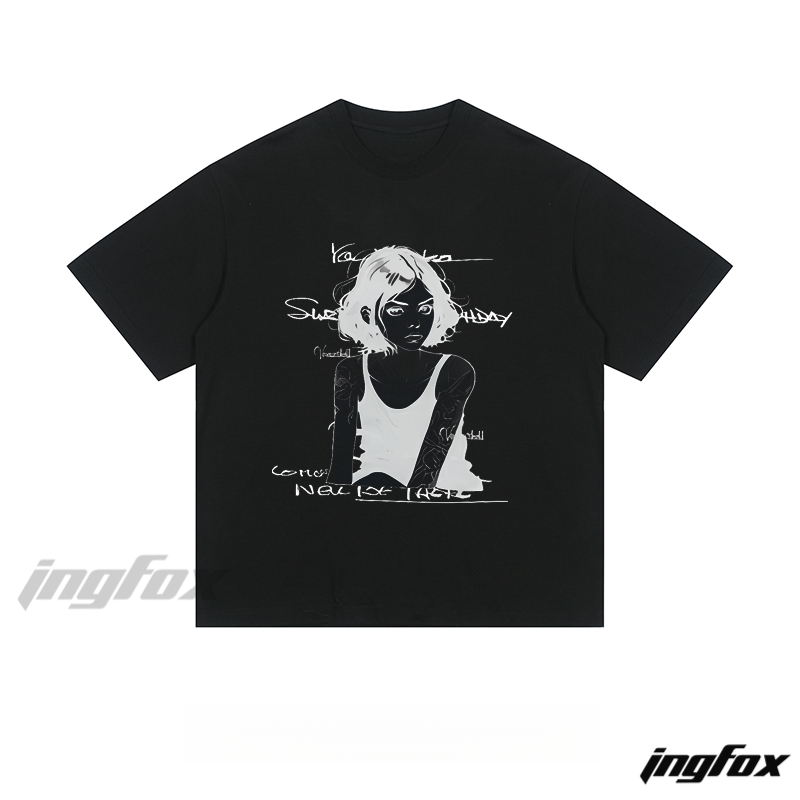 Ink - Style Girl Graphic - Loose Fit Short Sleeve T - Shirt