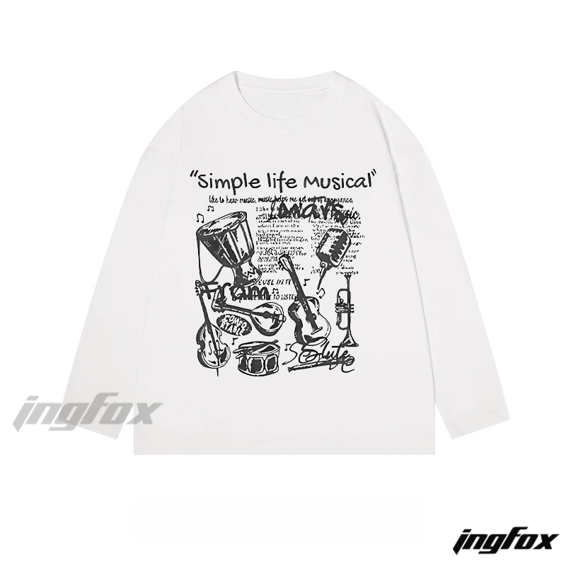 "Simple Life Musical" Instrument Collage Graphic - Classic Cotton Long Sleeve Tee