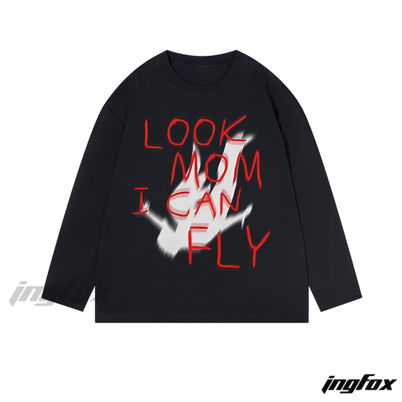 "Look Mom I Can Fly" Slogan - Themed Classic Cotton Long Sleeve Tee