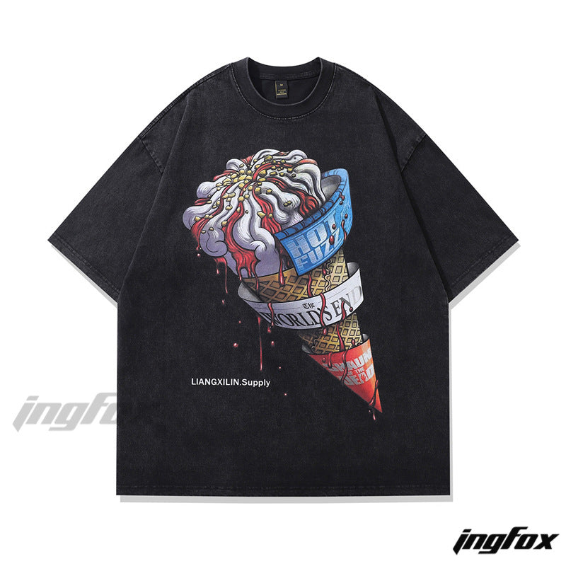Ice Cream Graphic - Vintage Washed Oversized T - Shirt