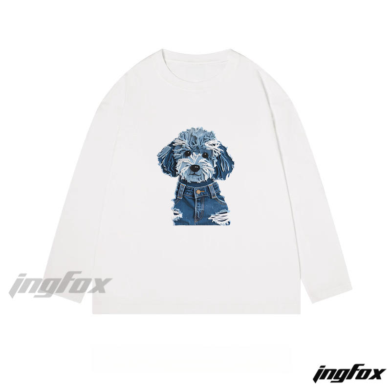 Denim - Outfitted Dog Graphic - Classic Cotton Long Sleeve Tee