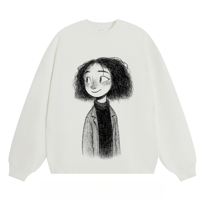 Cartoon Girl Sketch - Classic Unisex Fit Crewneck Sweatshirt