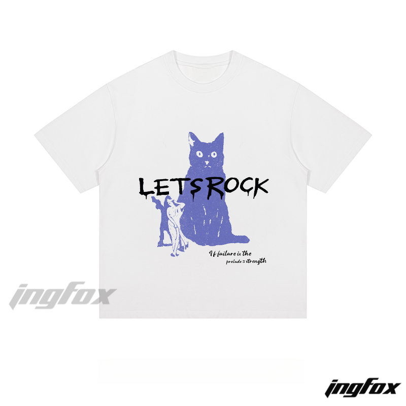 "LETSROCK" Cat & Figure - Loose Fit Short Sleeve T-Shirt