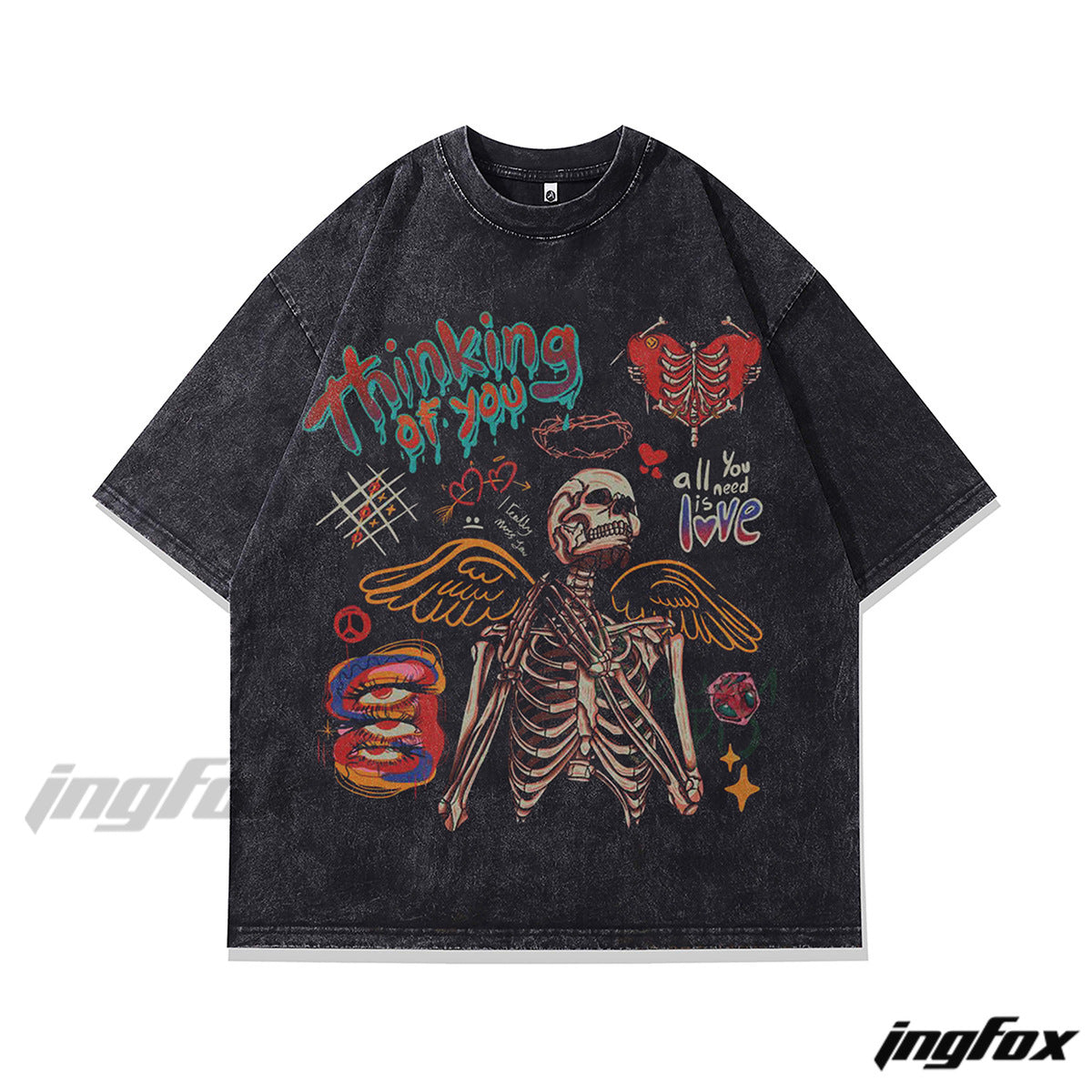 Artistic Skull Collage - Vintage Washed Oversized T-Shirt