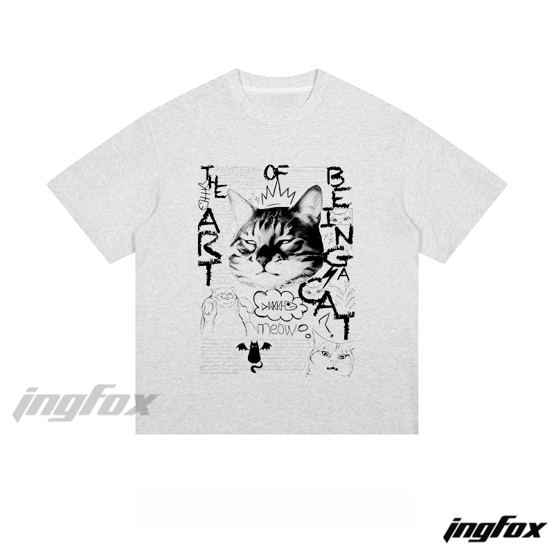 Cat-Themed Collage "THE ART OF BEING A CAT" - Loose Fit Short Sleeve T-Shirt