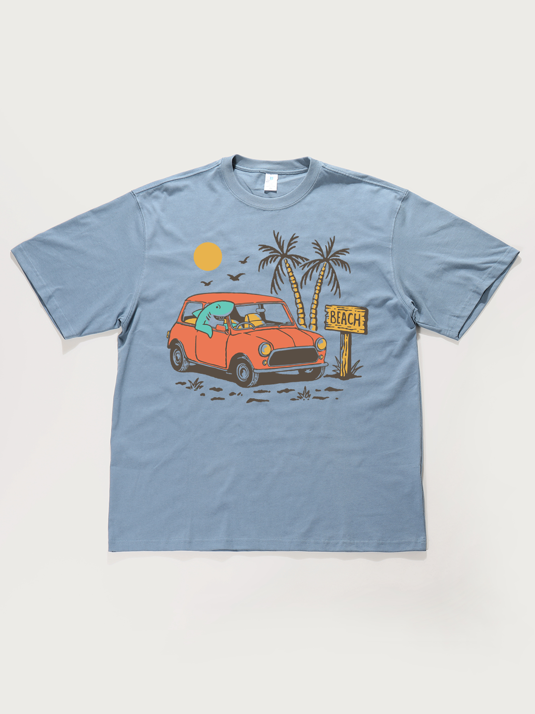 Beach Car Cartoon - Unisex Retro Cotton Short Sleeve T-Shirt
