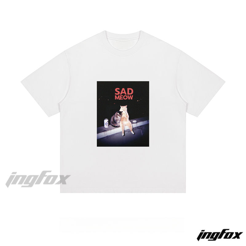 “Sad Meow” Cat Graphic - Loose Fit Short Sleeve T-Shirt