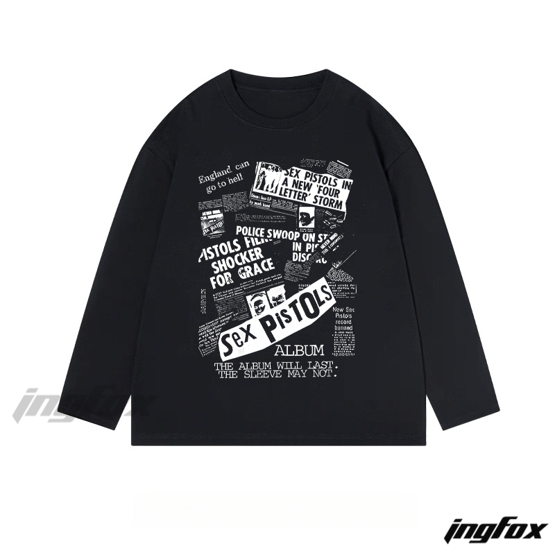 Sex Pistols Newspaper Collage Graphic - Classic Cotton Long Sleeve Tee