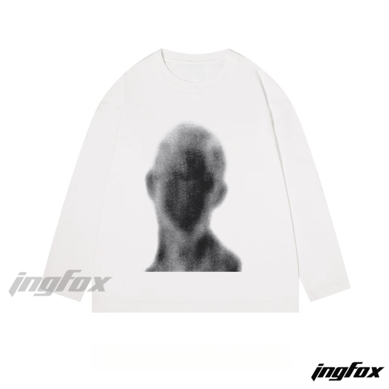 Abstract Blurred Portrait Graphic - Classic Cotton Long Sleeve Tee