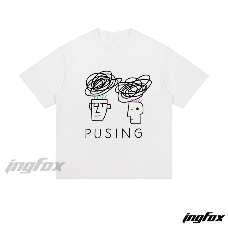Abstract Minds "PUSING" Graphic - Loose Fit Short Sleeve T-Shirt