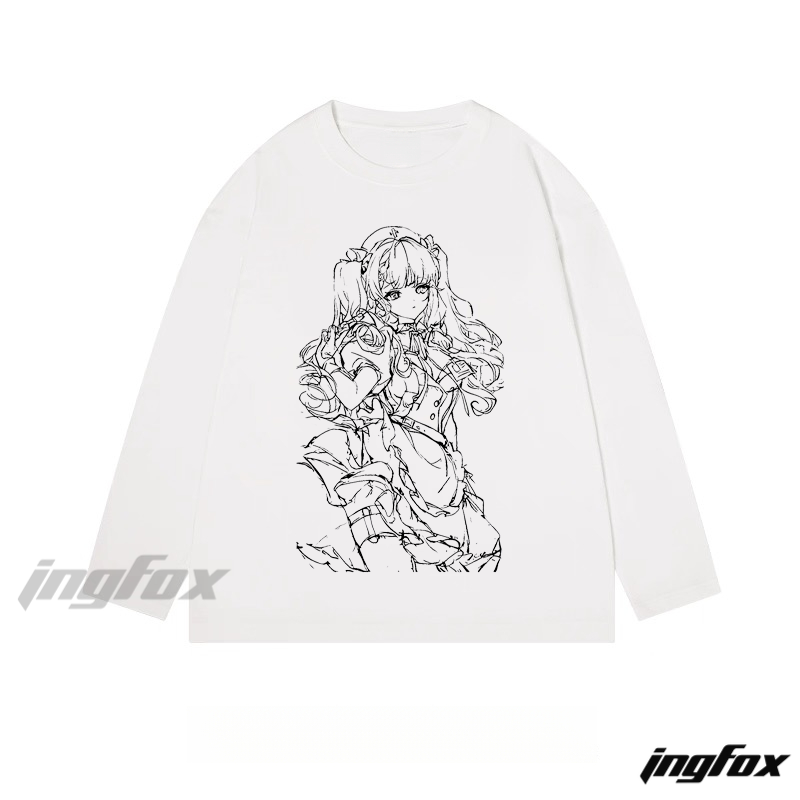 Anime - Style Girl Graphic - Classic Cotton Long Sleeve Tee
