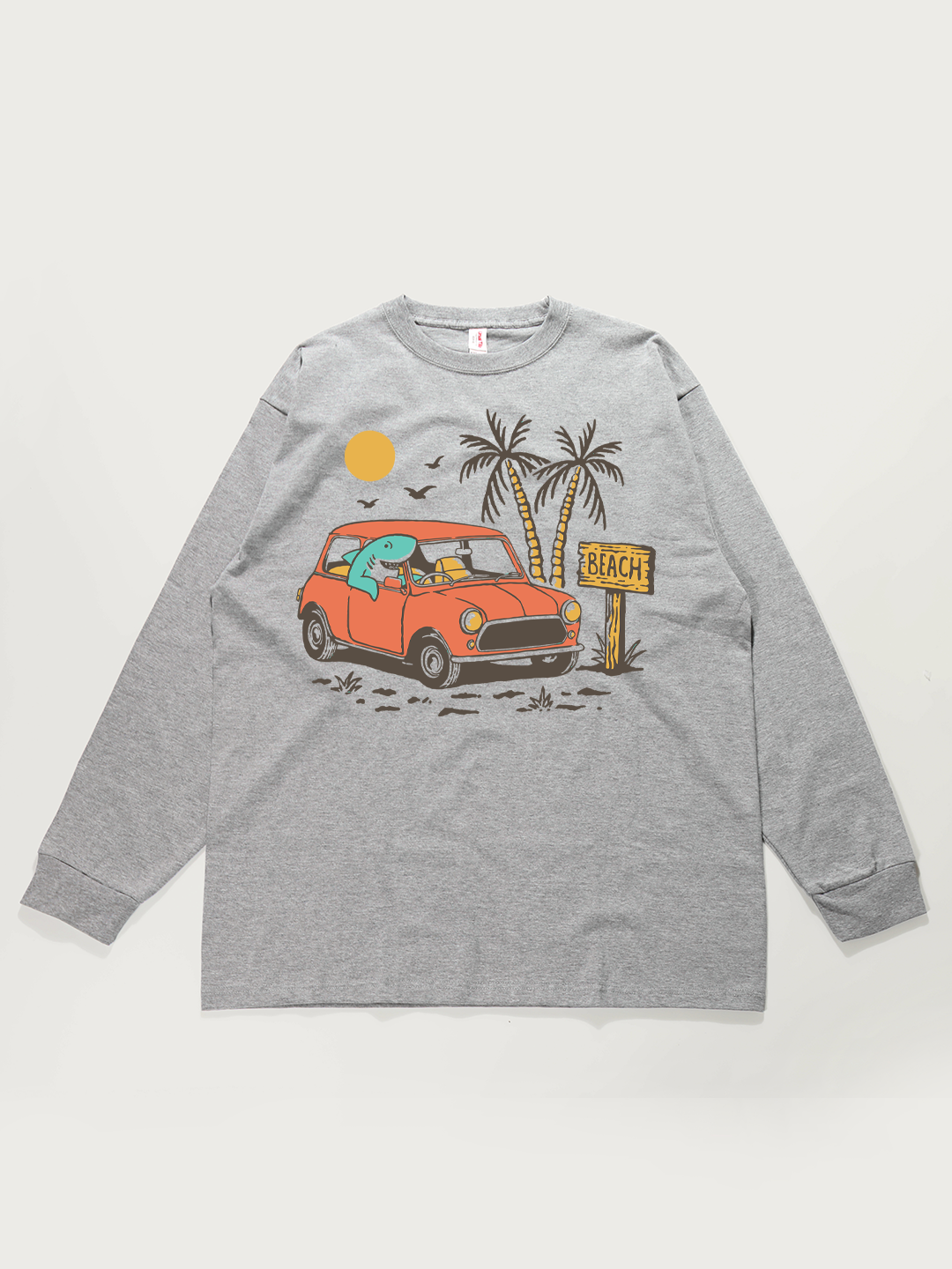 Beach Car Cartoon - Unisex Retro Cotton Long Sleeve T-Shirt