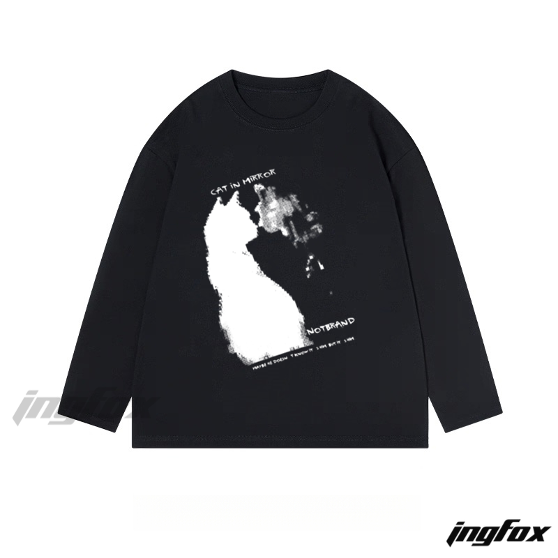 Cat in Mirror - Classic Cotton Long Sleeve Tee